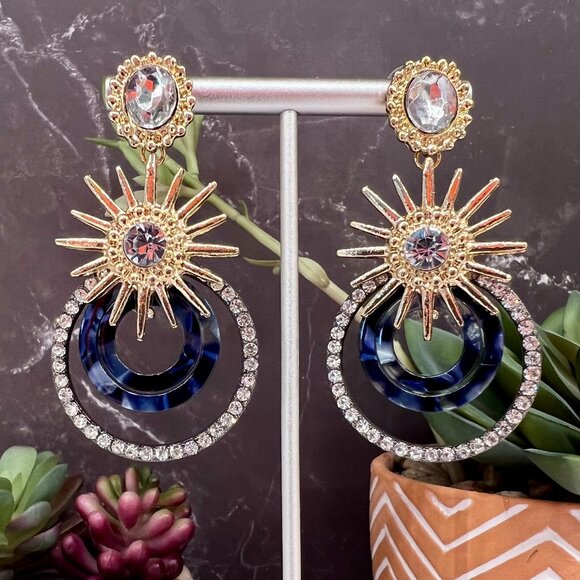 "Rene" NEW Multi-Tone Blue Glam Starburst Dangle Drop Statement Fashion Earrings - Picture 1 of 3